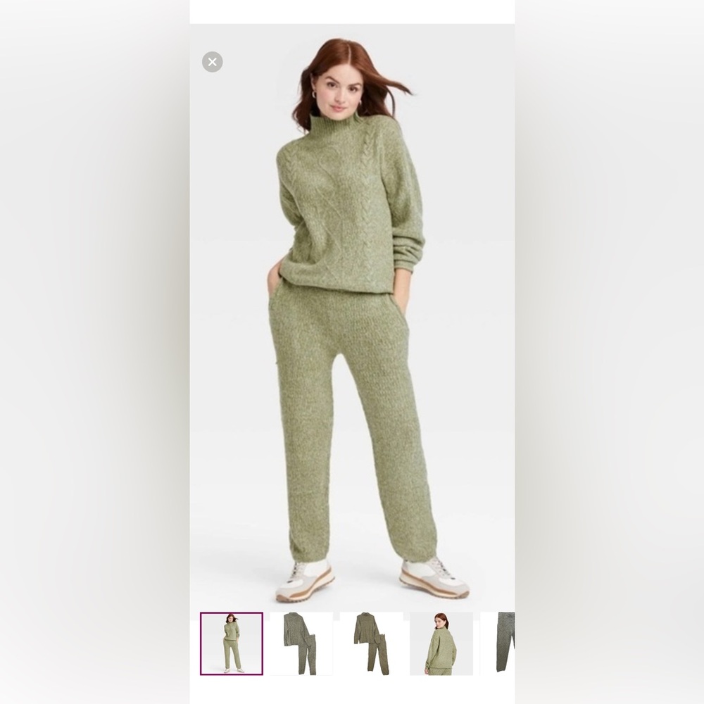 Cozy Olive Green Knit Jogger Pants - Women's